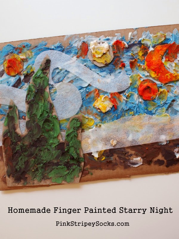 Finger Paint the Classics:  Make this 3 ingredient homemade finger paint and then paint Van Gogh's Starry Night with your preschooler!