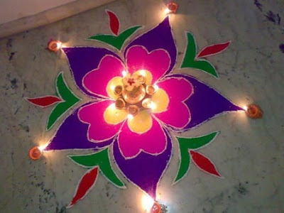 Rangoli Designs for Diwali with Flowers and Diyas Rangoli Designs for Diwali with Flowers and Diyas