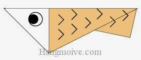 Bước 11: Vẽ mắt, vẽ vây cá để hoàn thành cách xếp con Cá cơm bằng giấy origami đơn giản.