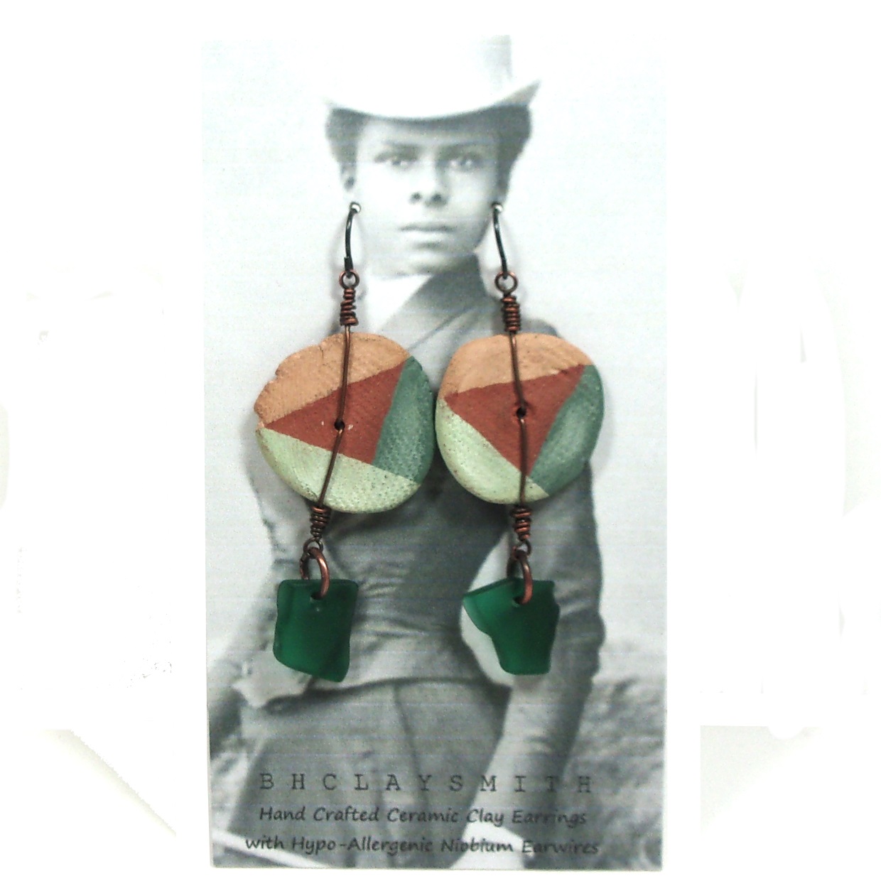 Tri-color Disc Earrings with Sea Glass