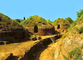 dome receivers on monolithic base, ancient Etruscan town near Cherveteri, Italy