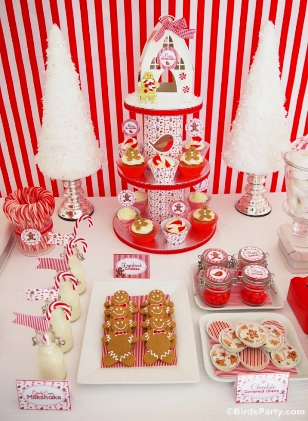 Christmas Candyland Gingerbread men and candy canes Inspired Desserts table - BirdsParty.com