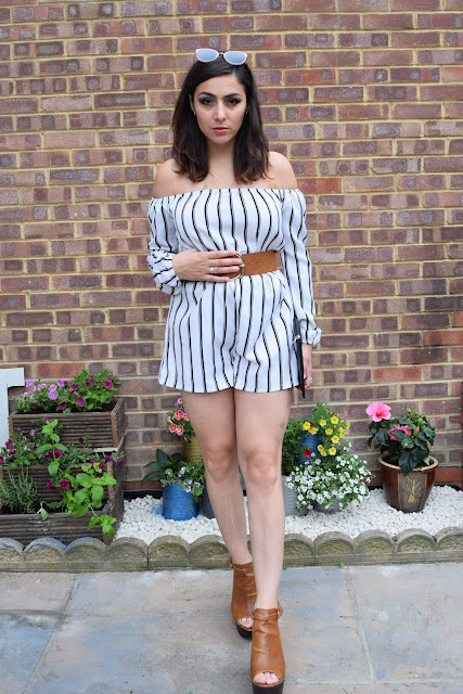 What Cat Wore | Bardot Striped Playsuit