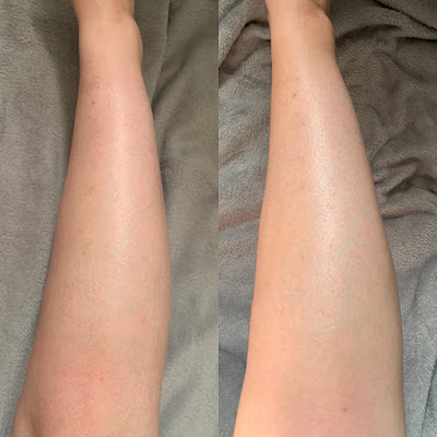 Before and After of Isle of Paradise HYGLO Self-Tan Serum on legs