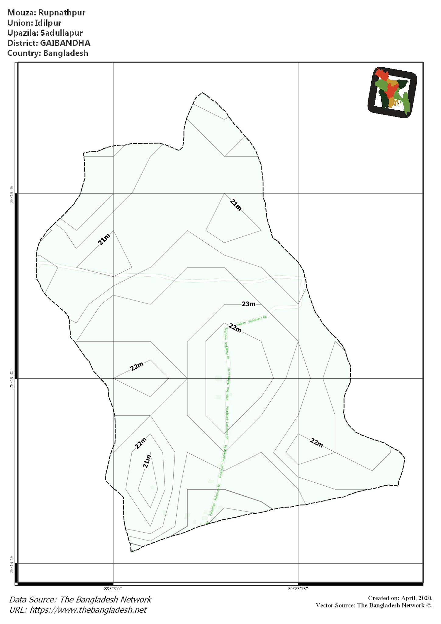 Map of Rupnathpur Mouza of Sadullapur Upazila, GAIBANDHA, Bangladesh.