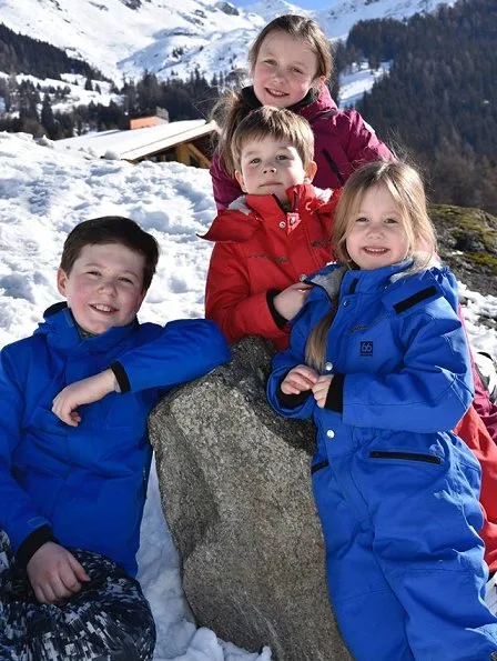 Prince Frederik, Princess Mary ,Prince Christian, Princess Isabella, Prince Vincent, Princess Josephine on Ski Holiday in Verbier, Switzerland