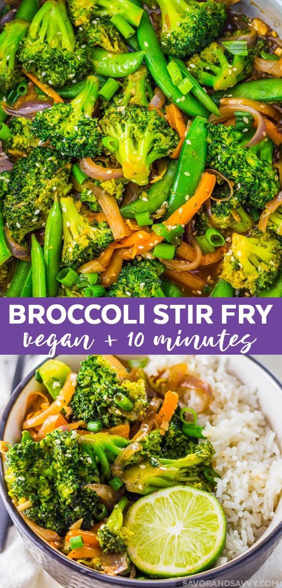 Healthy Dinner Recipes: One of my favorite broccoli recipes! This vegetarian garlic broccoli stir fry recipe is ready in just 10 minutes. Serve this easy vegan recipe over your favorite rice for a quick weeknight dinner. #healthy #healthyeating #vegetarian #egan