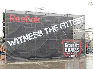 Image of scaffolding holding up a giant sign that says "Reebok Witness the Fittest" at the 2012 CrossFit Games