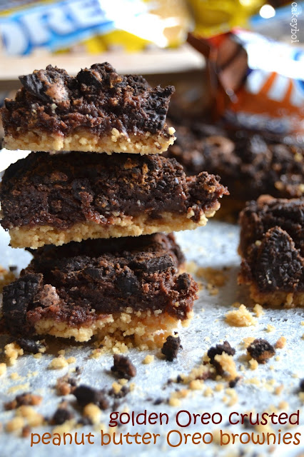 Golden Oreo Crusted Peanut Butter Oreo Brownies