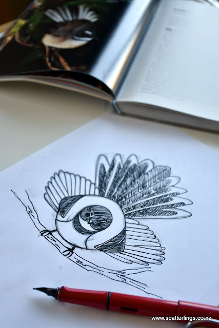Drawing of New Zealand fantail