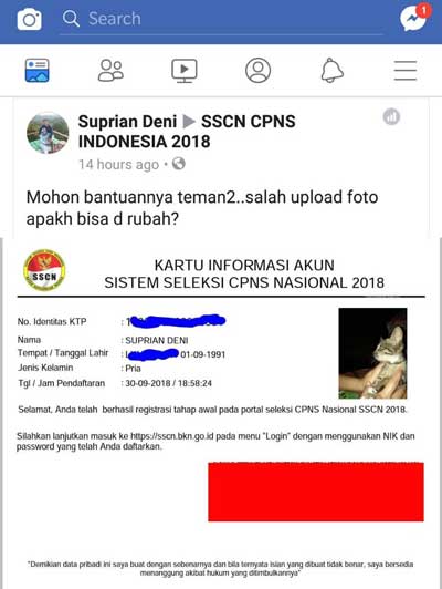 salah upload foto profil pendaftaran cpns 2018