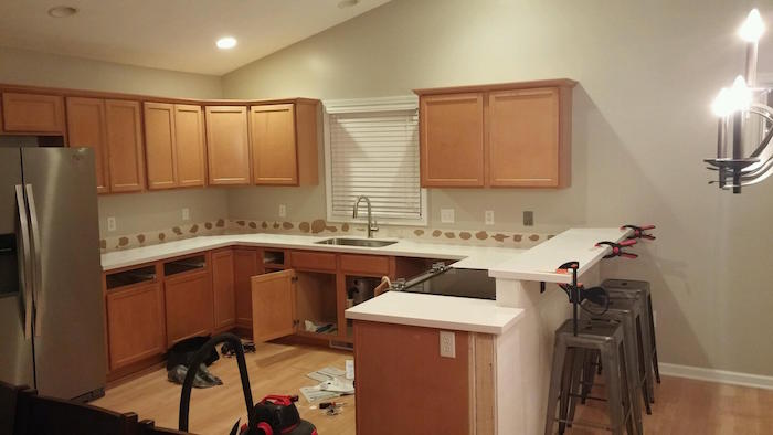 It S A Grandville Life Kitchen Countertops And Shiplap Half Wall