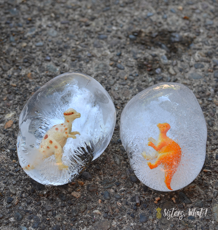 frozen dinosaur eggs inside of balloon for summer activity