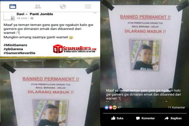 Bocah Ini Kena banned Permanent Di Warnet Atas Permintaan Orang Tuanya. Fotonya Mendadak Jadi Viral di Sosmed.