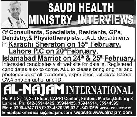 medical jobs arabia saudi apply advertised jang newspapers dawn express