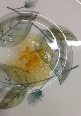 Picture of spoonful of marmalade on a cold saucer, as a setting test when I made home-made marmlade using MaMade