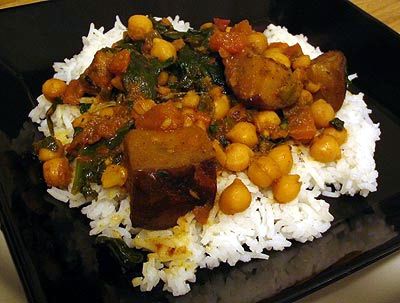 Baked Gingered Chickpea Stew with Eggplant and Spinach