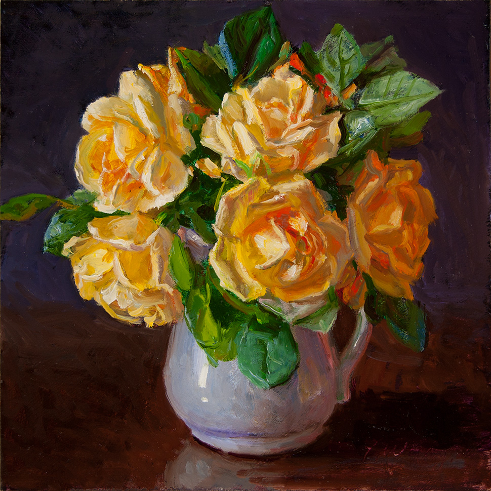 Wang Fine Art Yellow Rose In A Vase Still Life Painting A Day Flower