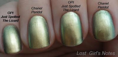 chanel peridot and opi just spotted the lizard dupe comparison