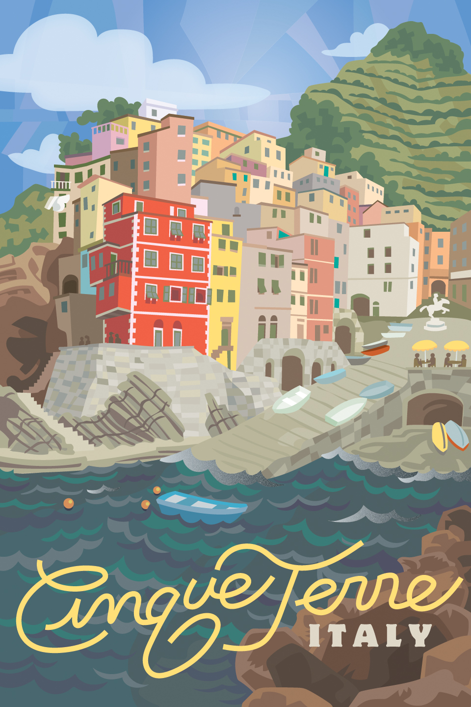 Cinque Terre Vintage Reiseposter - 30x45cm Wanddekoration Leinwand