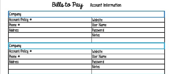 keeping track of my bills