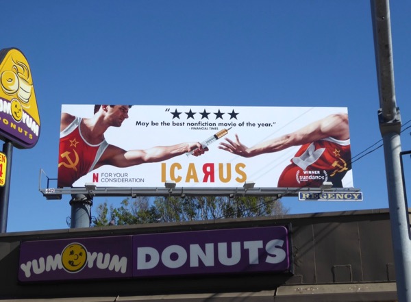 Icarus Golden Globes consideration billboard Vine Street Icarus Golden Globes FYC billboard