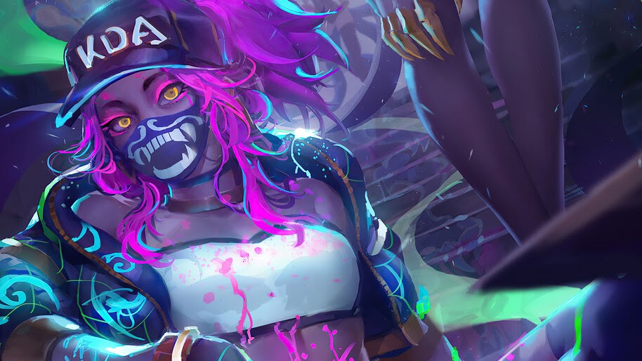 K/DA, Akali, LoL, Girl, Art, Neon, 4K, #5.2640