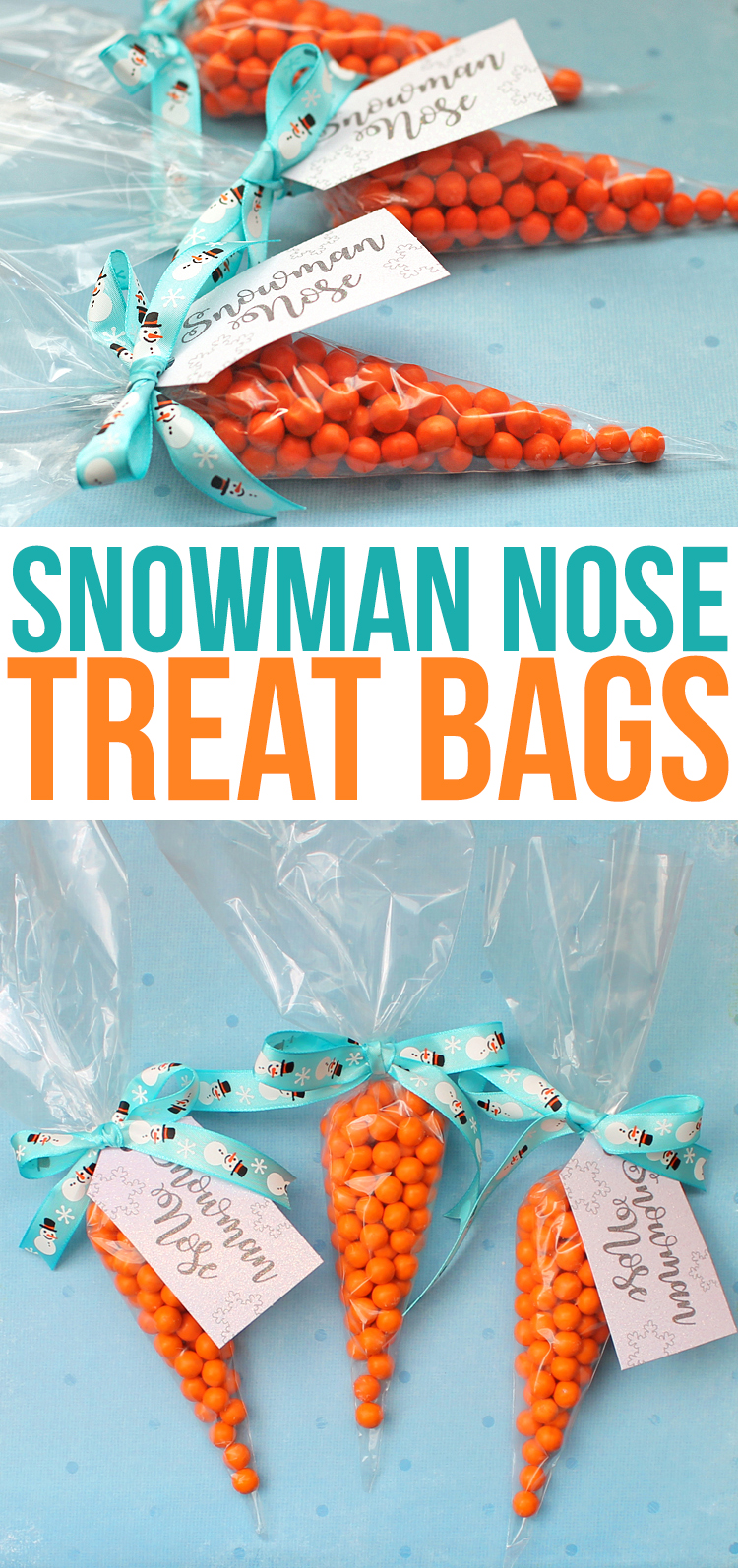 Snowman Nose candy treat bags are a simpe and cute punny Christmas gift idea perfect for giving to children at Christmas. I'm making these for my kids class party! #christmasgiftideas #christmas #snowman