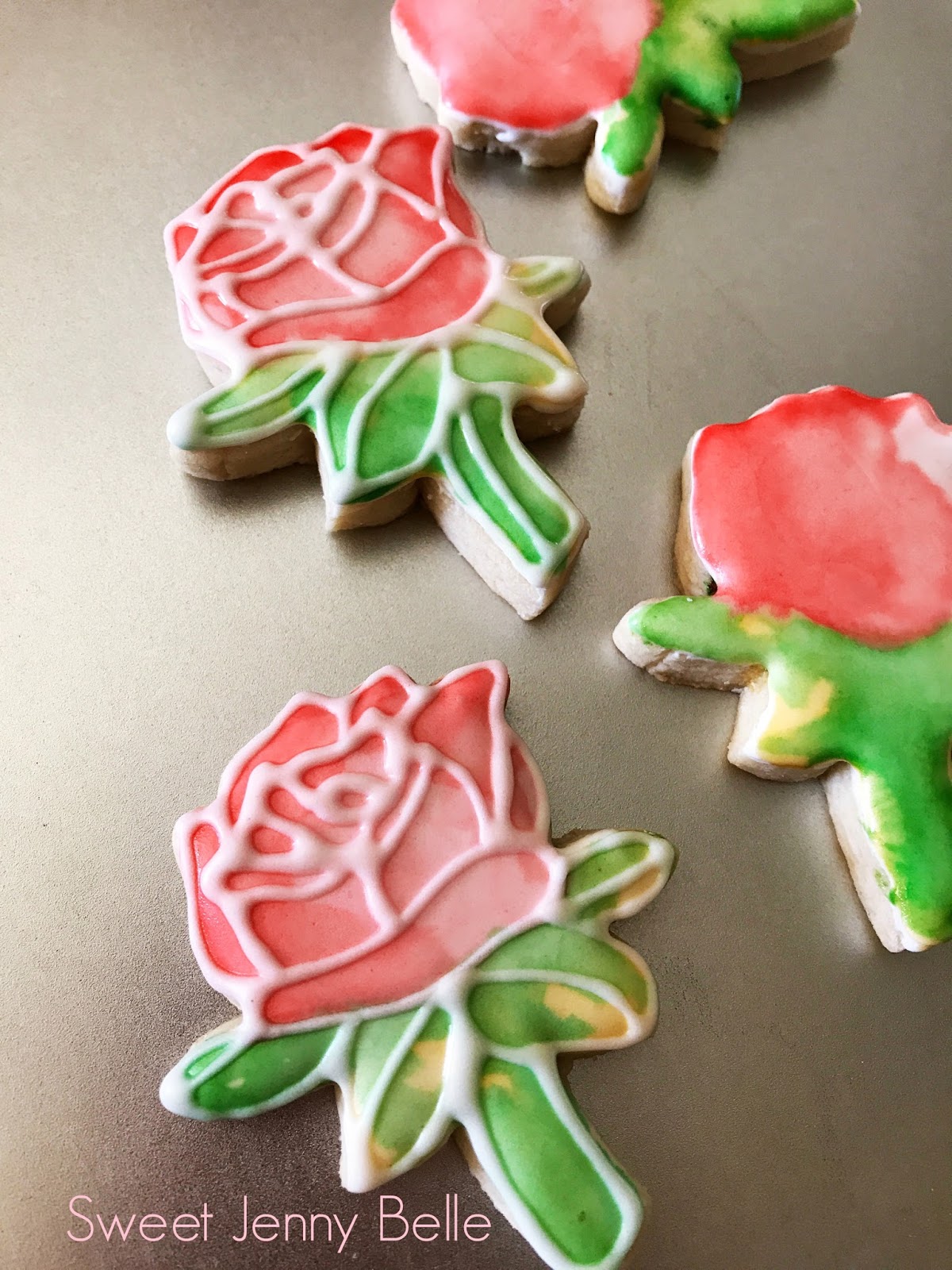 Stained Glass Rose Cookie Tutorial Sweet Jenny Belle easy sugar