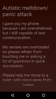 screenshot of splash screen of Emergency Chat App message explaining I'm having a panic attack