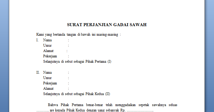 Contoh Surat Perjanjian Gadai Sawah Tutorial Microsoft Word