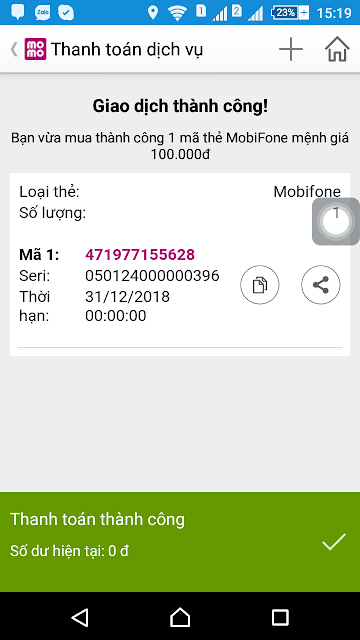 Screenshot 2016 08 06 15 20 00 - Hưỡng dẫn nhận 100k miễn phí thật đơn giản với Ví MOMO dành cho chủ thẻ VCB, OCB, VPB