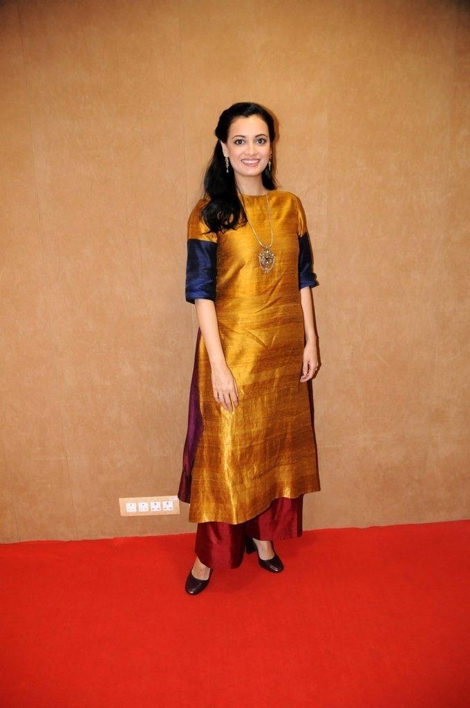 Model Dia Mirza Photos In Yellow Dress At Movie Event
