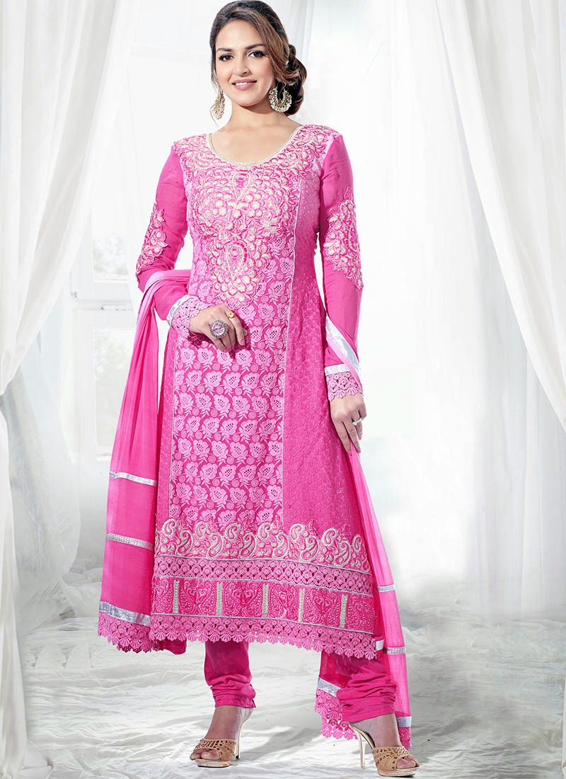 Gorgeous Esha Deol Embroidered-Long Churidar Suit - Chal Abay