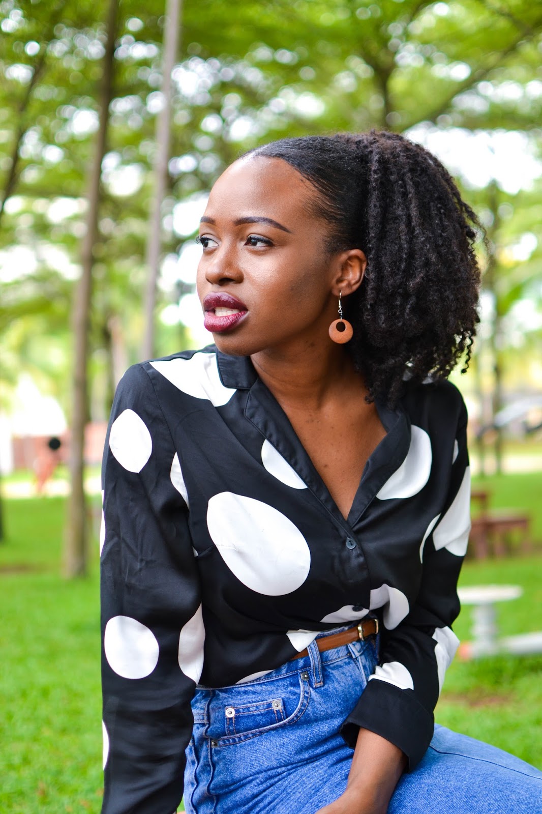 Retro Black Blogger rocking Vintage Polka Dot Shirt