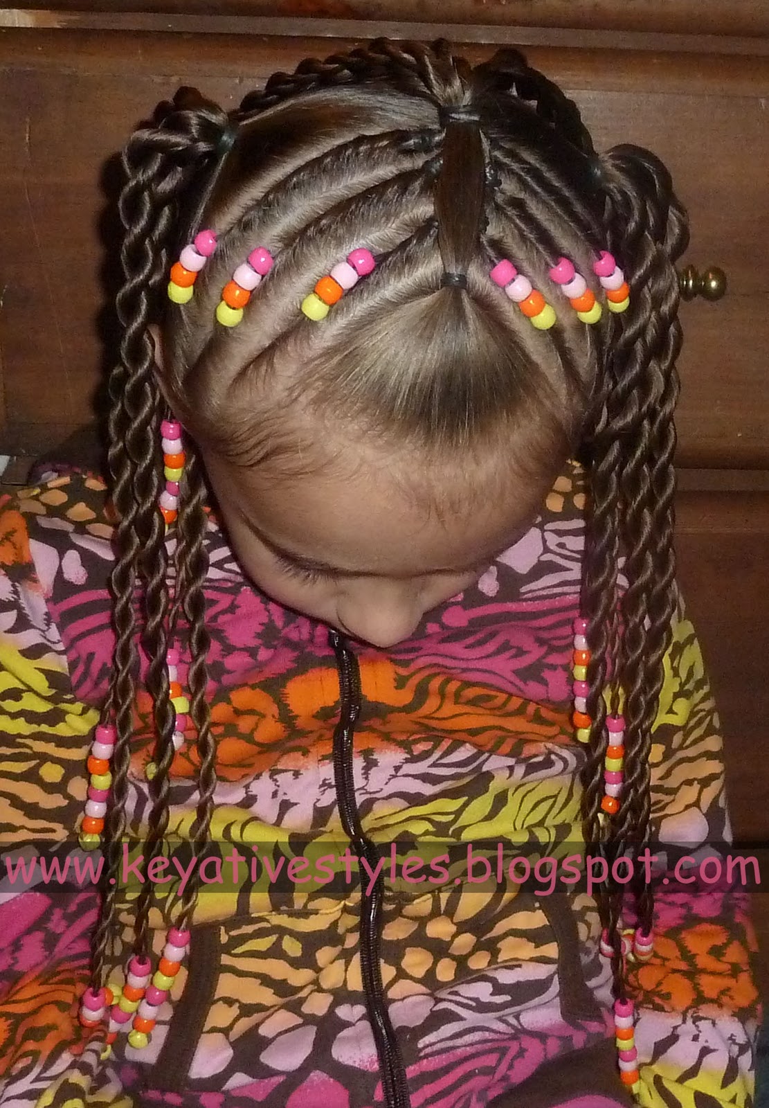 Keyative Styles FLAT TWISTS WITH BEADS INTO ROPE TWIST PONIES