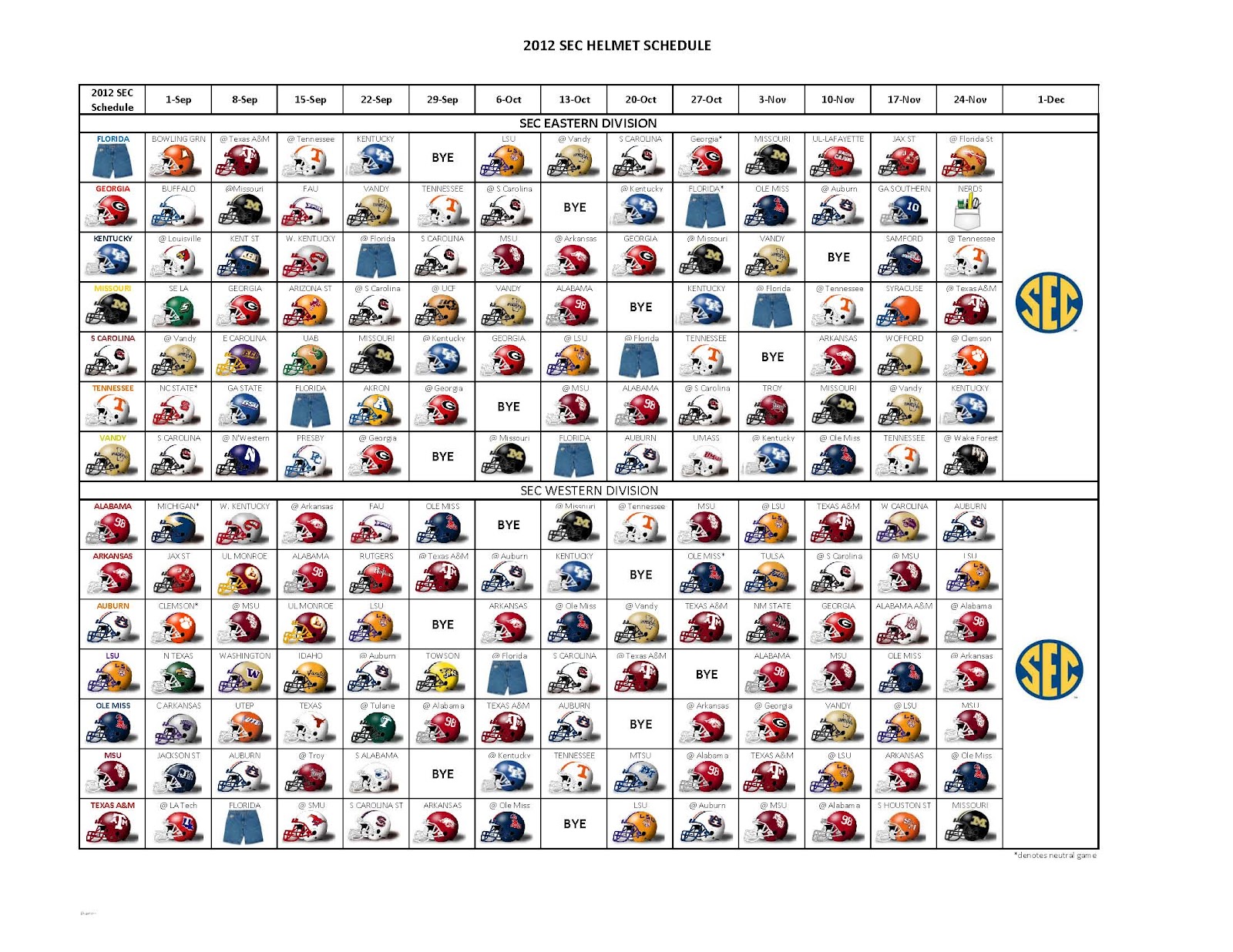 2012 Helmet Schedule 