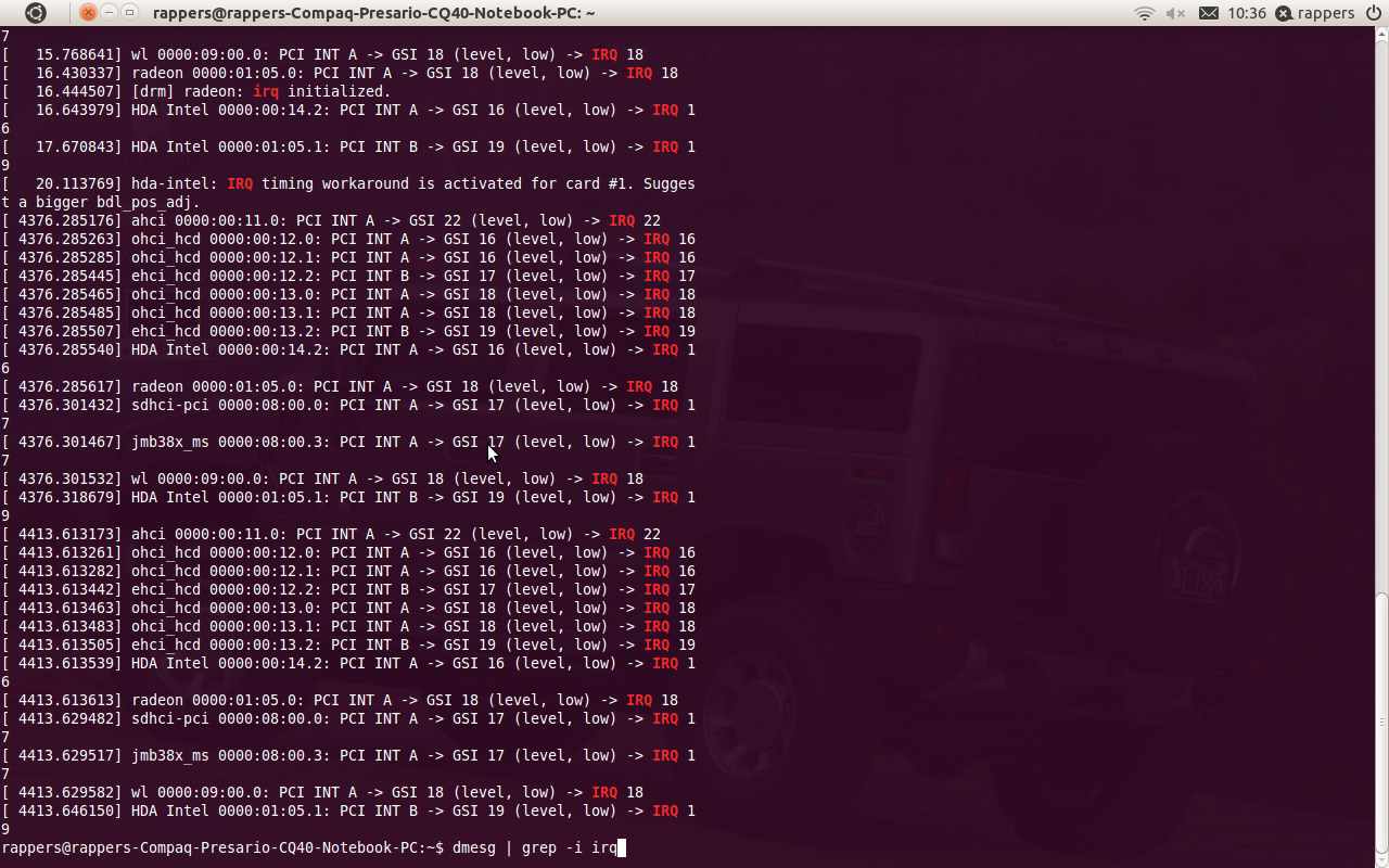 LENGUAJE ENSAMBLADOR practica en linux dmesg grep i irq