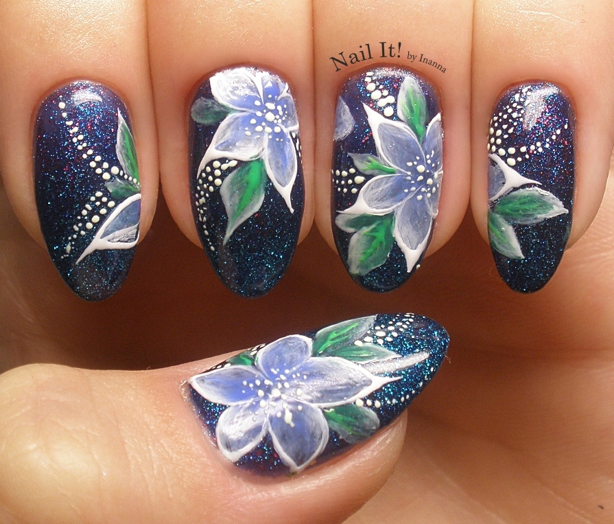 One Stroke Flowers with Indigo Nails Arte Brillante Gels (+ "Shanghai