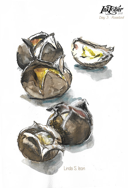 Inktober day 3 - Roasted : Chestnuts by Linda S. Leon