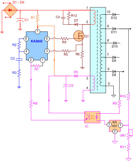 oscillator IC3842 Pin Details - LAPTOP,DESKTOP,LCD,LED,TV,PRINTER