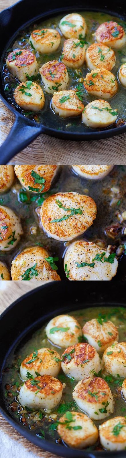 Garlic Scallops – fresh, succulent scallops sauteed with garlic, butter, white wine and parsley. Easy recipe that takes only 15 mins! | rasamalaysia.com //Manbo