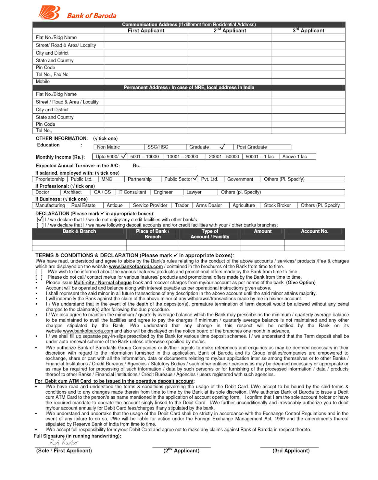 How to Fill Bank of Baroda Account Opening Form Bank of Baroda Account