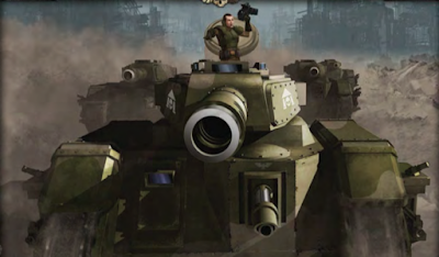 Un líder de escuadrón de Leman Russ conduce a sus tanques