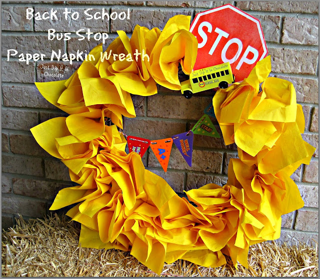 Back to School Bus Stop Paper Napkin Wreath, get your little ones excited about that first bus ride of the year with their own wreath, for only $3.00 I'm sure you already have most of the things you need to bring happiness to your kids face!