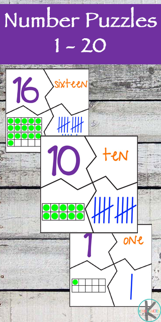 These free printable number puzzles for kindergarten are a fun way for children to work on number sense as they count to 20. Simply print pdf file and print number puzzles 1-20 to match tally marks, ten frame, number words, and numerals. This free math activity is such a fun way to help kids from preschool, pre-k, kindergartners, and first grade students learn number recognition of the numbers from one to twenty while also improving their counting skills.