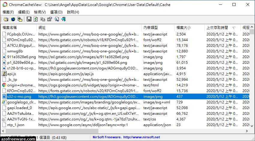 ChromeCacheView 2.50 免安裝中文版 - 查看Google Chrome瀏覽器快取資料 - 阿榮福利味 - 免費軟體下載
