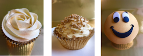 3 different gold cupcakes