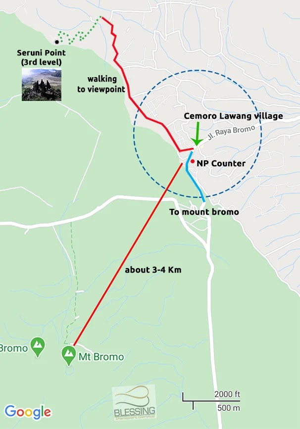 Map for Bromo tour and Cemoro Lawang village. Map for Bromo tour and Cemoro Lawang village.