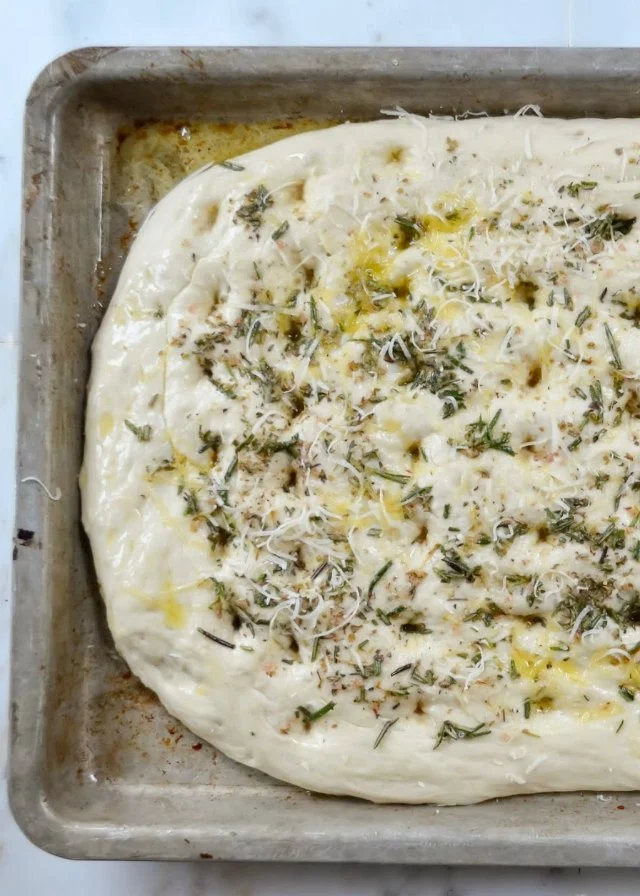 Herbed Focaccia Bread recipe ready to bake from Serena Bakes Simply From Scratch.